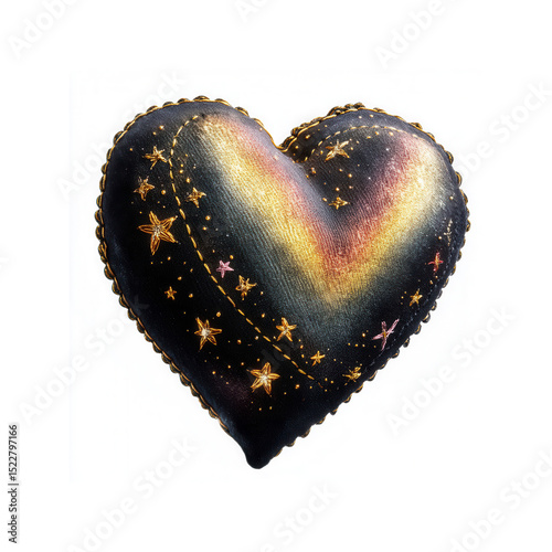 Celestial Heart Embroidered Velvet Heart Shaped Pillow with Gold Stars