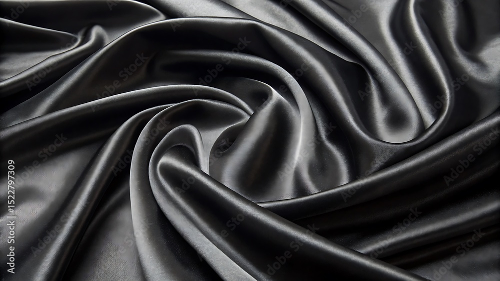Fototapeta premium Close-up of smooth black silk fabric with elegant folds and luxurious texture
