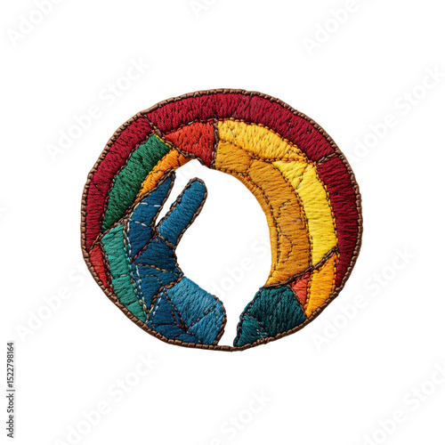 Embroidered Rainbow Peace Sign Colorful Circular Patch with Hand Gesture