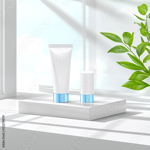 White Cosmetic Tubes Mockup on a Minimalist Display