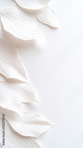 White Cotton Paper Texture with Delicate Leaves