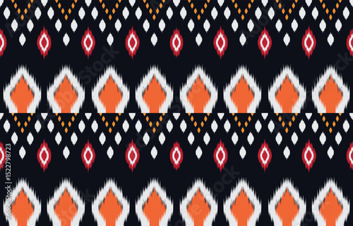 Ethnic abstract ikat art. Fabric Morocco, geometric pattern color oriental. Design for background textile, fabric, curtain, carpet, wallpaper, clothing, wrapping, Batik.