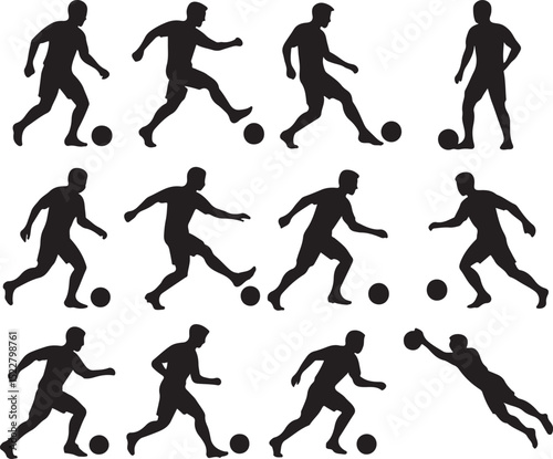 Set of Football Player Silhouettes in Action Poses and vector 
