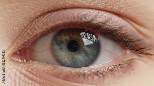 Close-up of a human eye with blue iris and detailed eyelashes depicting vision   photo