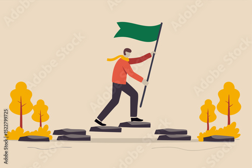 Illustration of a Man Holding a Flag – Leadership and Victory Concept


