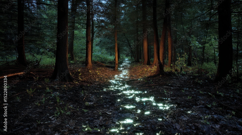 Obraz premium Forest stream at night