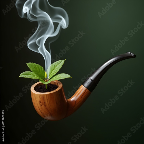 Wooden pipe smoke with clover