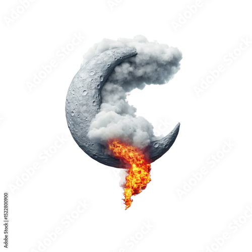 Burning Crescent Moon Celestial Inferno and Smoke