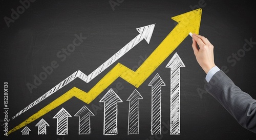 3D business graph with a red arrow illustrating financial market growth and success
