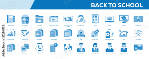 Back To School Icon Set – Flat Blue Tone Symbols