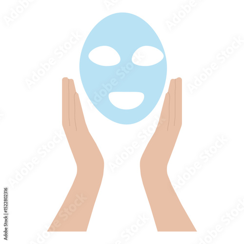 Beauty industry Face and skin care vector illustration sheet mask application, on white background for beauty salons, spa centers, magazines, bloggers, brands, online stores and apps