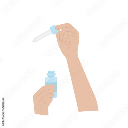 Beauty industry Face and skin care vector application of serum with pipette, on white background for beauty salons, spa centers, magazines, bloggers, brands, online stores and apps