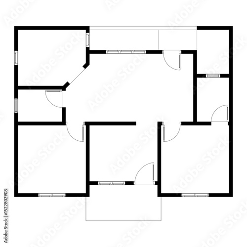 Black and White floor plan of a modern unfurnished house for your design. Suburban house vector blueprint. Architectural background.