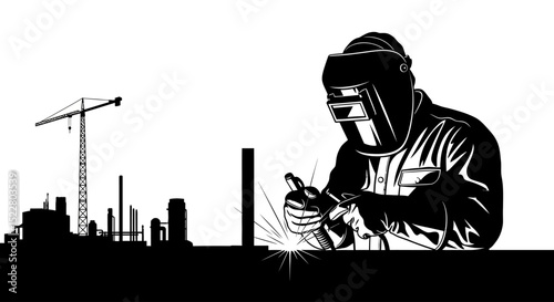 Welder at Work Industrial Construction & Manufacturing Scene Illustration