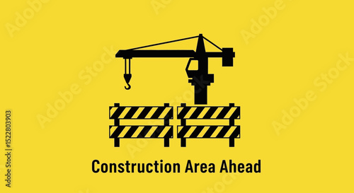 Construction Site Ahead Crane and Barriers Icon - Caution Graphic