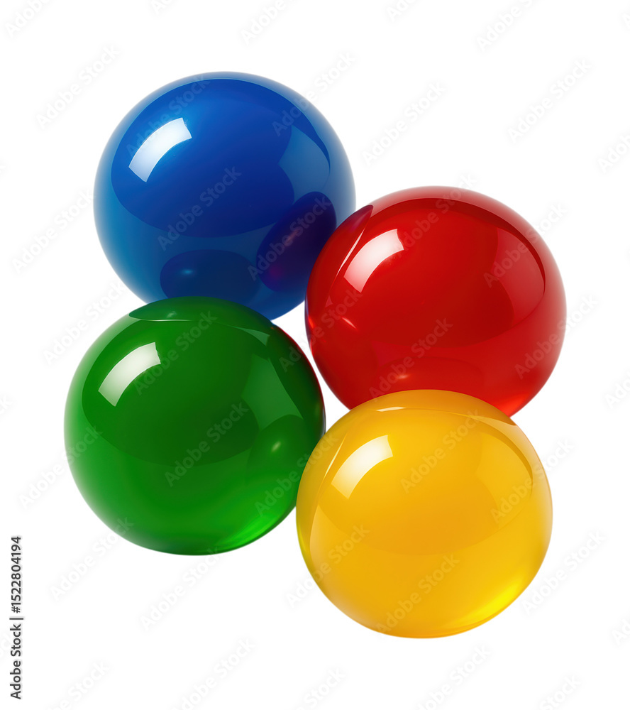 Fototapeta premium Colorful Glossy Candies in Vibrant Blue, Red, Green, and Yellow Arrangement, Symbolizing Sweet Treats and Cheerful Indulgence, Isolated on Transparent and White Background