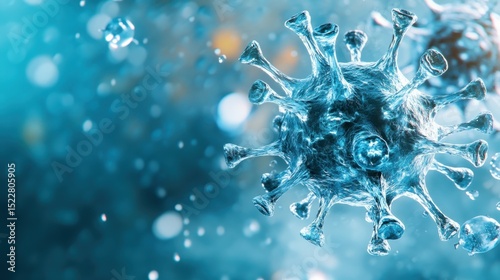 An intricate close-up of a virus showcases microscopic details, emphasizing the significance of scientific research, health, and the ongoing battle against pathogens.