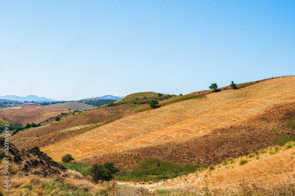 Fototapeta premium summer countryside landscape with the midday light inside Val D'Agri, Basilicata