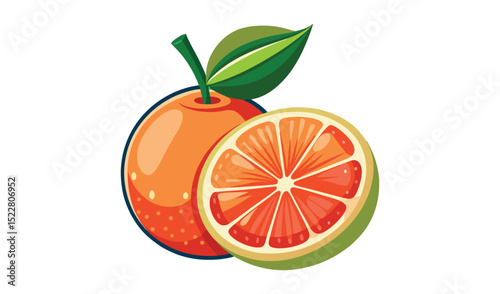 Fresh grapefruit with leaf illustration
