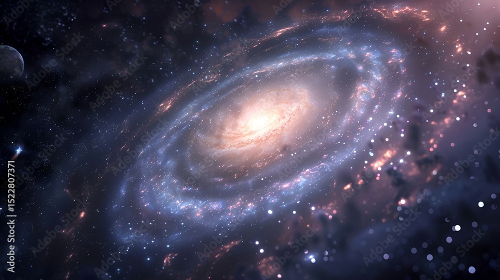 Naklejka premium A dark matter halo surrounding a distant galaxy, with faint glows and intricate patterns.