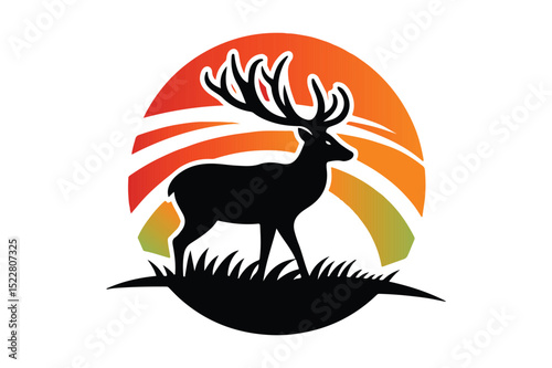 Deer Silhouette logo image. Hart, Pricket, Venison, Doe, Buck, Stag, Roe, Fawn art Illustration logo.
