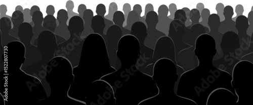 People heads silhouette. The audience sitting back view vector illustration. Back crowd.
