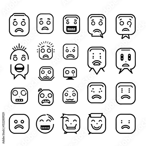 悲しい顔の表情アイコン｜Sad Facial Expressions Icon Set