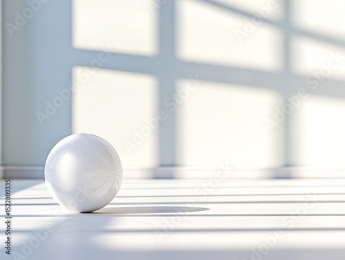 White Floating Sphere with Shadow Minimalist Interior Design