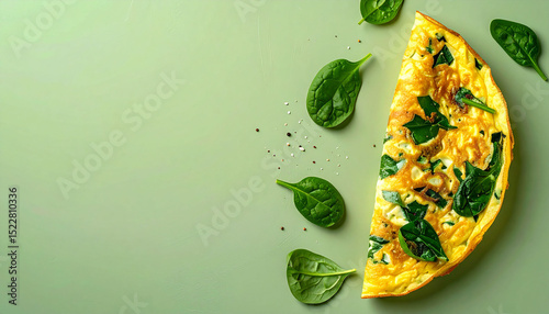against a light green backdrop, an omelet wedge is positioned on the right side