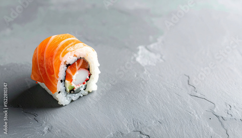 the image shows a single piece of a culinary dish on a textured grey surface