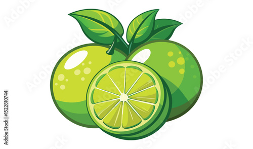Fresh green limes with leaves illustration