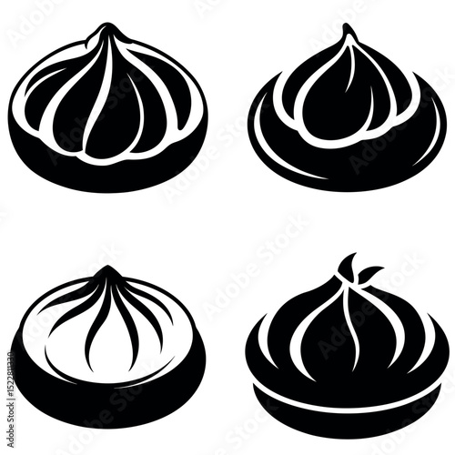 Black and White Dumpling Icons Steamed Buns, Xiao Long Bao Illustration Set