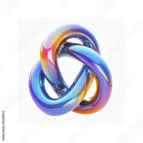 Abstract iridescent knot, 3D rendering of a colorful interwoven design