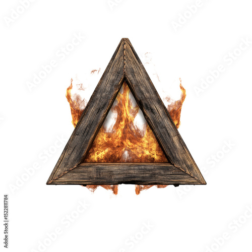 Fiery Triangle Wooden Frame Encasing Burning Flames