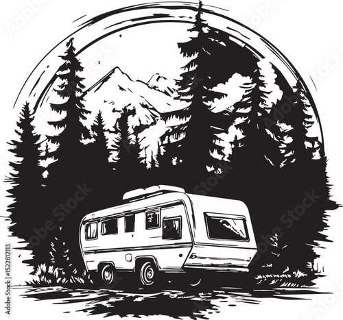 bus, car, truck, vehicle, camping, travel, camper, transport, van, rv, isolated, transportation, caravan, trailer, vintage, white, motorhome, vacation, retro, road, red, illustration, wheel, home, aut