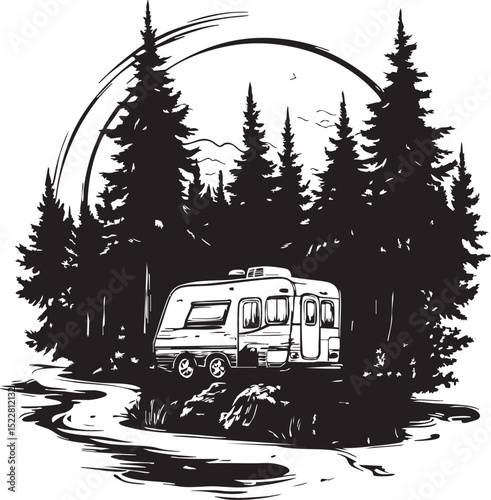 bus, car, truck, vehicle, camping, travel, camper, transport, van, rv, isolated, transportation, caravan, trailer, vintage, white, motorhome, vacation, retro, road, red, illustration, wheel, home, aut