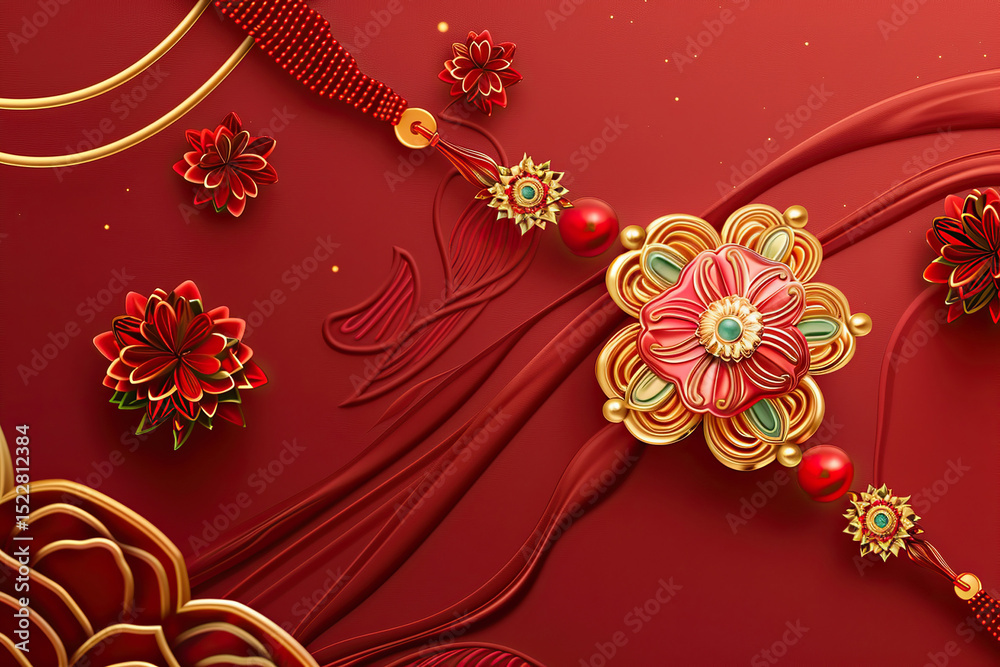 Obraz premium Greeting card with holiday composition for happy celebrate Raksha Bandhan, abstract vivid composition consists of fictional unreal fantastic vision on background for diverse creative work