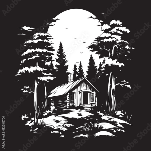 tree, winter, christmas, snow, forest, landscape, fir, pine, vector, nature, holiday, cold, illustration, xmas, wood, celebration, season, trees, spruce, scene, sketch, house, december, snowflake, new