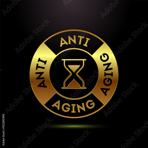 Anti aging icon design illustration. Anti aging label sign symbol in gold color style