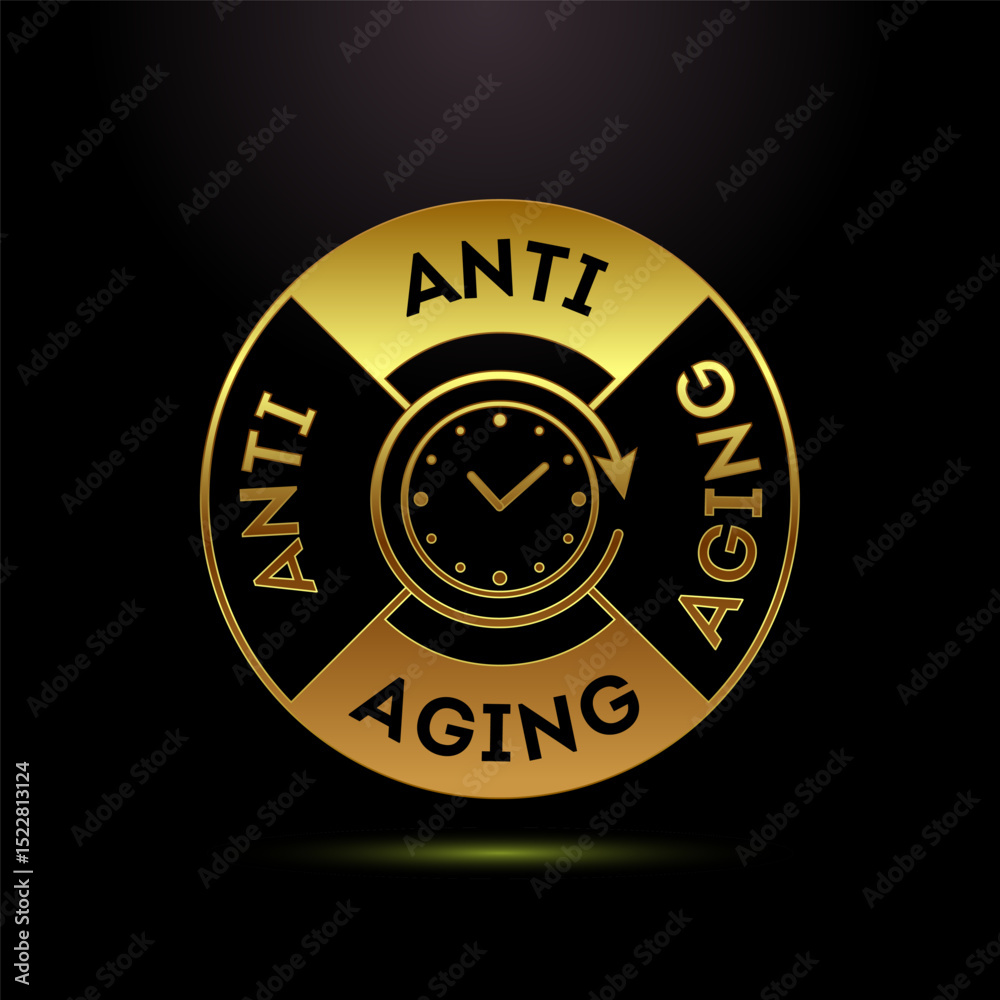 Fototapeta premium Anti aging icon design illustration. Anti aging label sign symbol in gold color style