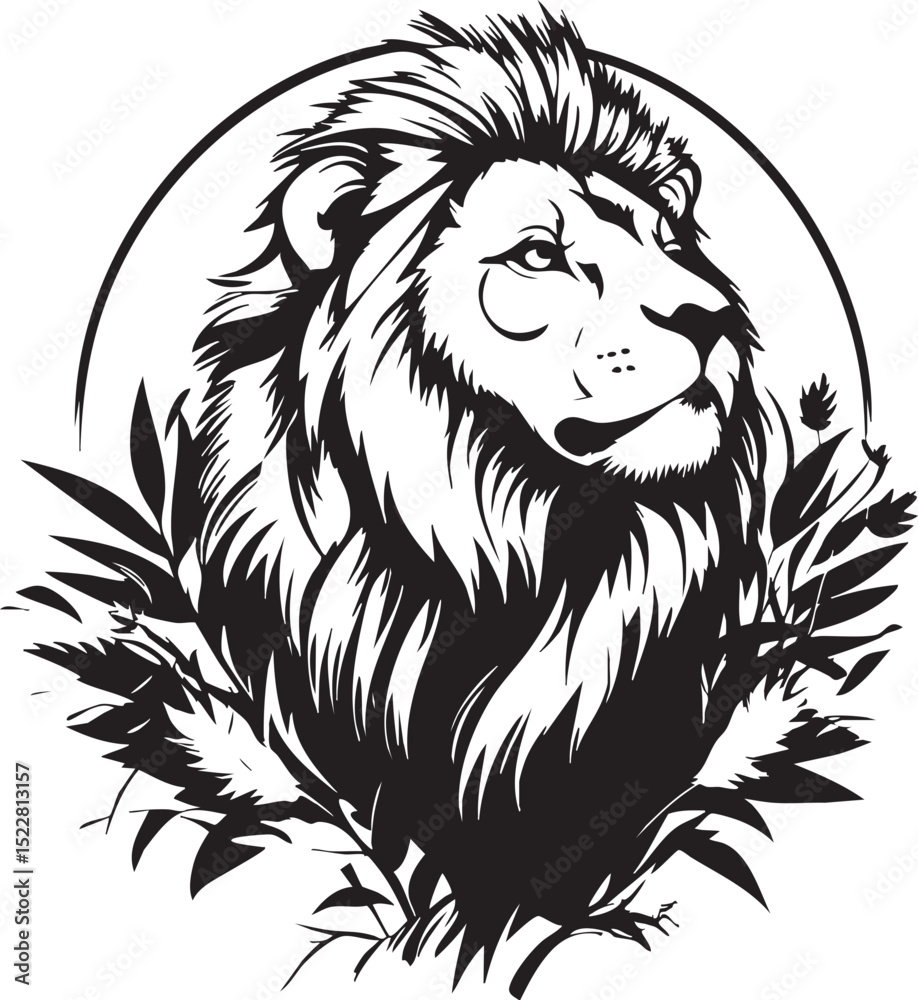 Obraz premium lion, animal, head, tiger, tattoo, vector, wild, cat, illustration, cartoon, wolf, mascot, black, dog, mammal, face, isolated, wildlife, symbol, art, white, fur, angry, feline, predator