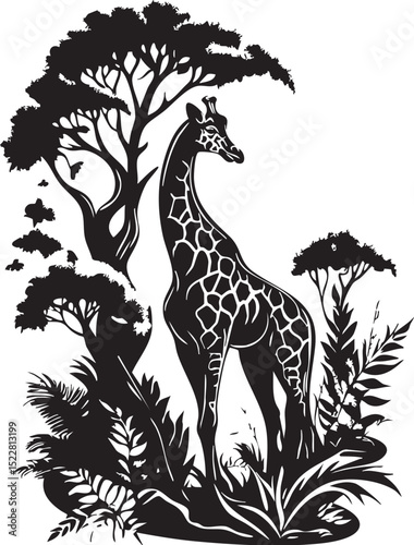 giraffe, animal, safari, cartoon, wild, vector, mammal, illustration, zoo, nature, wildlife, neck, tall, jungle, baby, art, animals, cute, zebra, tree, character, brown, lion, design