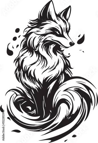 fox, animal, wolf, cartoon, vector, head, dog, illustration, wild, wildlife, mammal, tattoo, fur, cat, nature, red fox, canine, drawing, cute, mascot, black, design, predator, coyote, beast