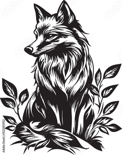 fox, animal, wolf, cartoon, vector, head, dog, illustration, wild, wildlife, mammal, tattoo, fur, cat, nature, red fox, canine, drawing, cute, mascot, black, design, predator, coyote, beast