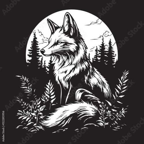 fox, animal, wolf, cartoon, vector, head, dog, illustration, wild, wildlife, mammal, tattoo, fur, cat, nature, red fox, canine, drawing, cute, mascot, black, design, predator, coyote, beast