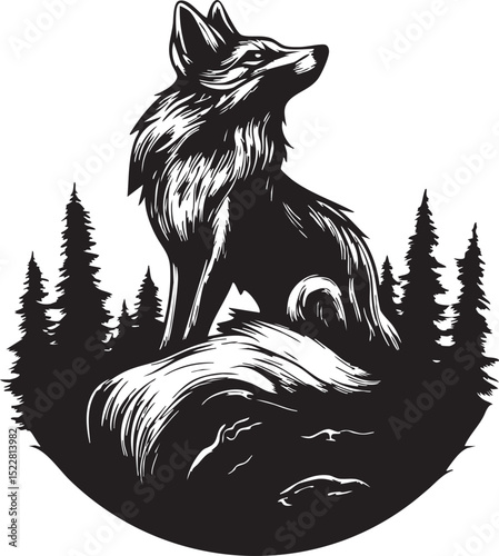 fox, animal, wolf, cartoon, vector, head, dog, illustration, wild, wildlife, mammal, tattoo, fur, cat, nature, red fox, canine, drawing, cute, mascot, black, design, predator, coyote, beast