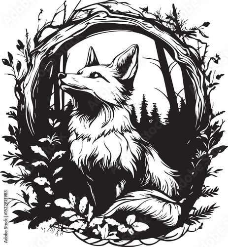 fox, animal, wolf, cartoon, vector, head, dog, illustration, wild, wildlife, mammal, tattoo, fur, cat, nature, red fox, canine, drawing, cute, mascot, black, design, predator, coyote, beast