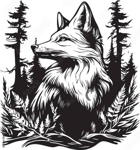 fox, animal, wolf, cartoon, vector, head, dog, illustration, wild, wildlife, mammal, tattoo, fur, cat, nature, red fox, canine, drawing, cute, mascot, black, design, predator, coyote, beast