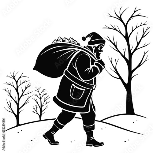 santa claus silhouette black and white