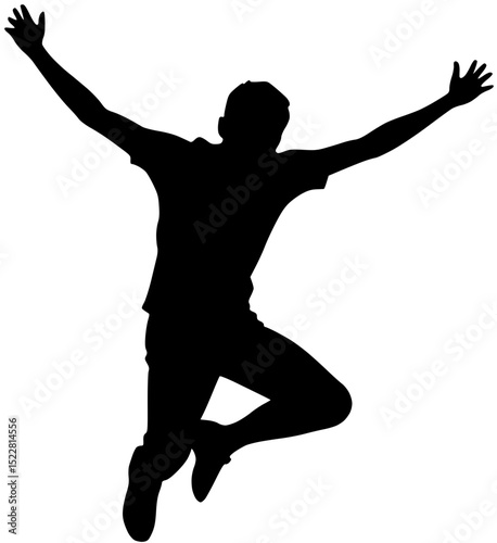 Joyful Silhouette: Man Jumping with Arms Raised in Celebration